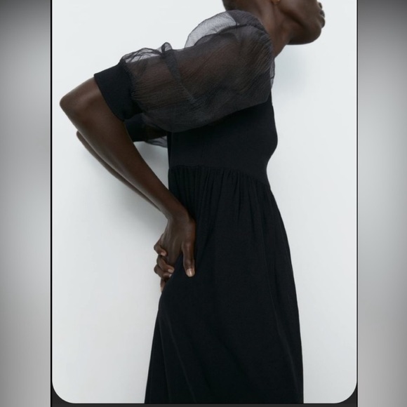 Zara Knit Maxi Black with Empire Waist Organza Sleeves - Picture 6 of 12